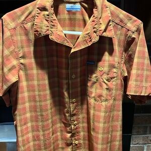 Columbia Men's Red and Yellow Plaid Shirt